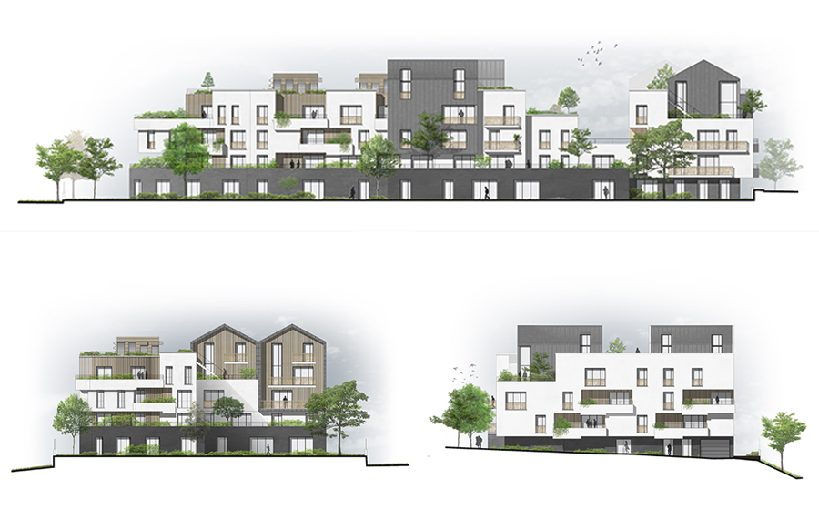 résidence – paysage – zinc – terrasses – niveaux – dénivelé - pente - Carré d'Arch Architectes Associés